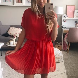RED PLEATED DRESS
